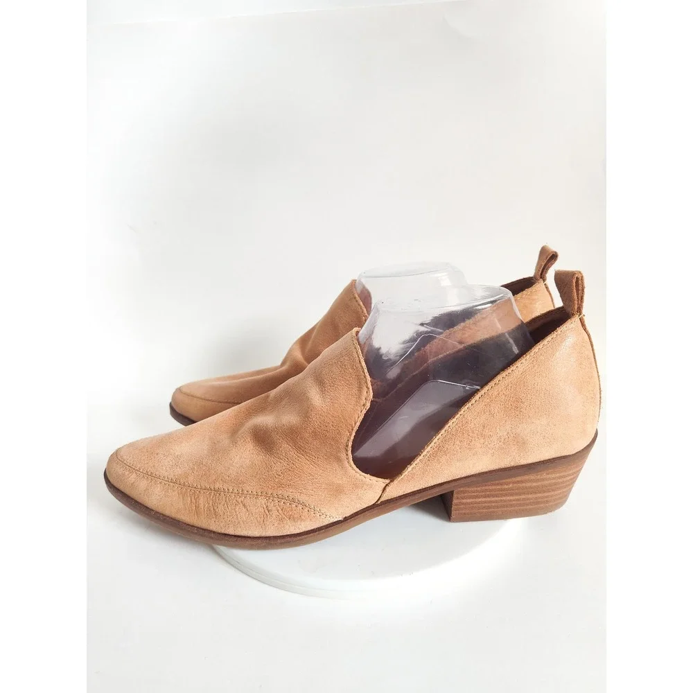 Lucky Brand Loafer Booties Flats 12 Leather Pointed Toe Tan Cutout Boho Western
